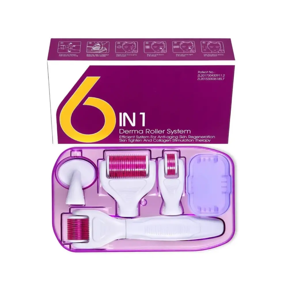 Derma Roller For Hair, Skin and Beard - 6 in 1 Microneedle Rollers Kit with 5 Replaceable Heads